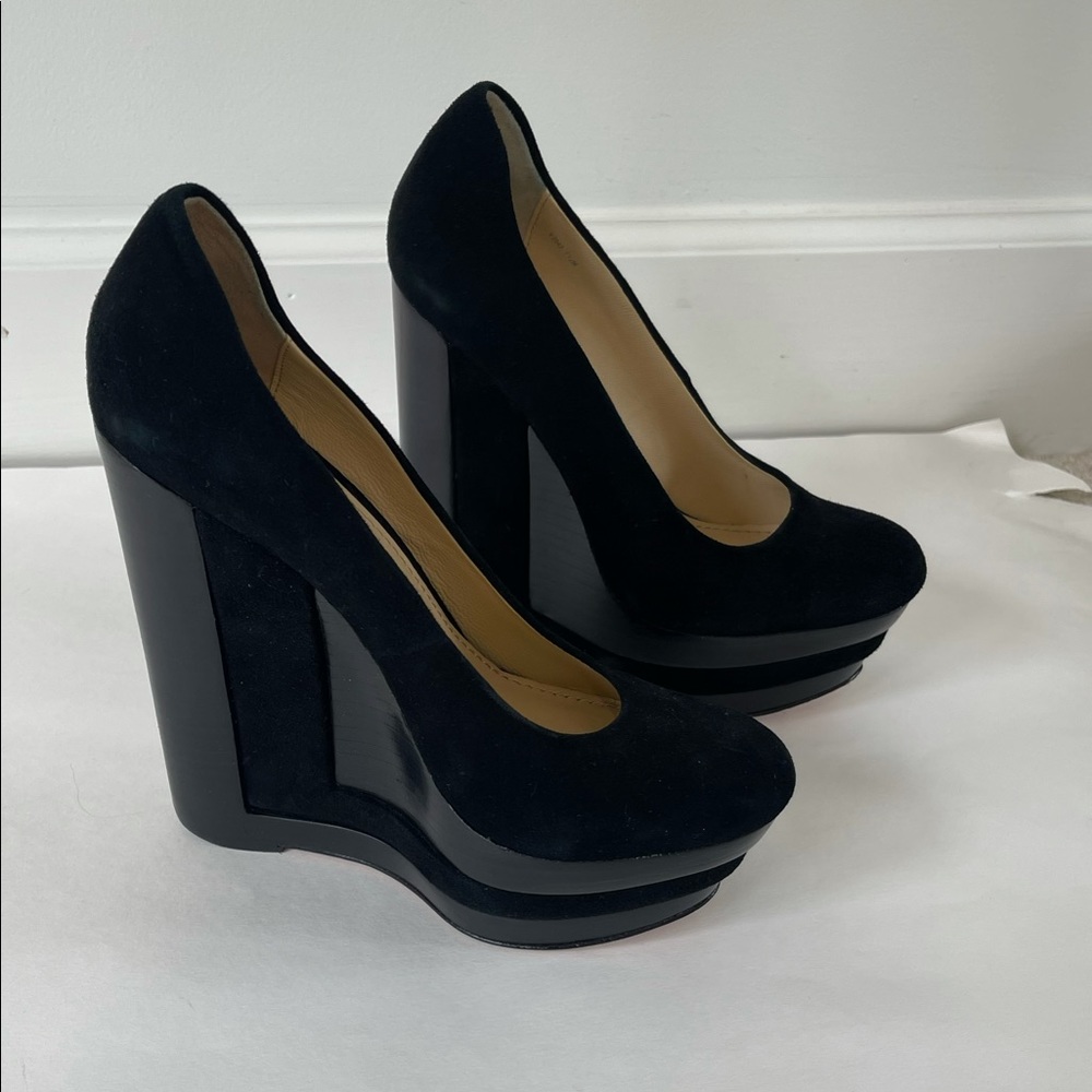 Size 7 1/2 Rachel Zoe black suede platform pumps